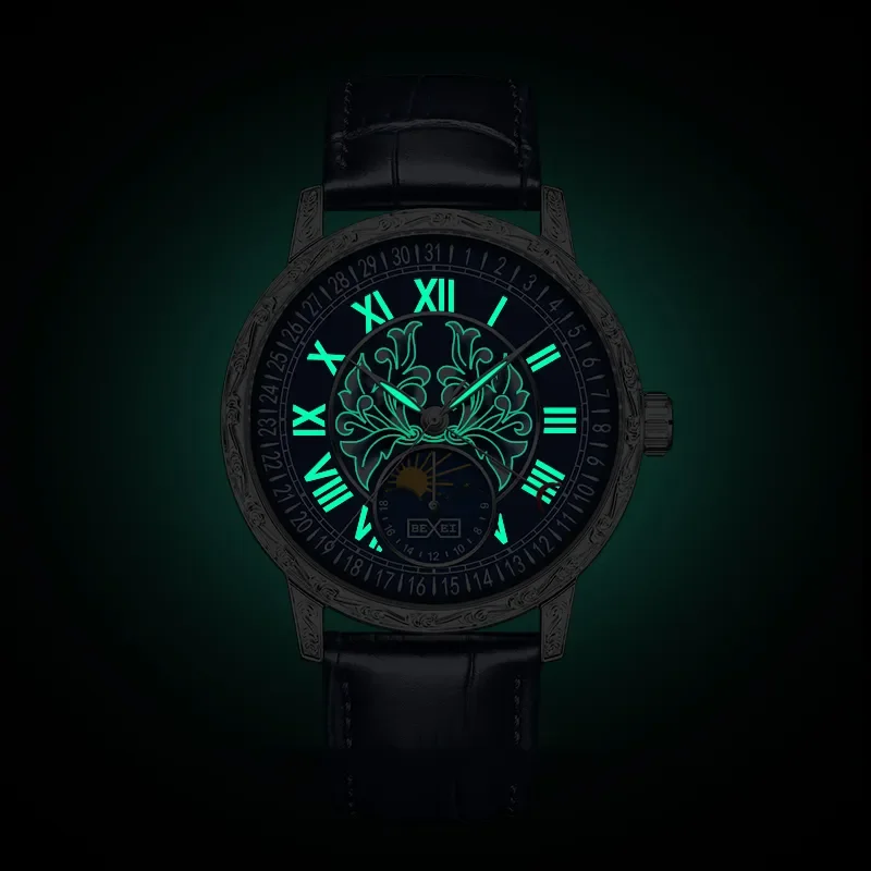 BEXEI 9215 Automatic Man Watch Super Luminous Lily Dial Calendar Mechanical Wristwatches Business Fashion Sapphire Watch Vintage