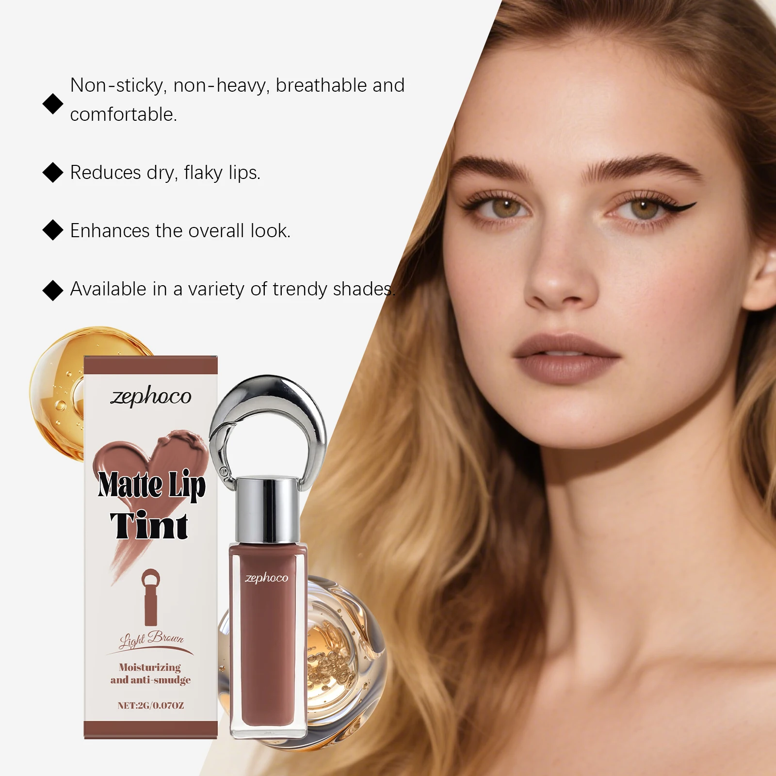 Zephoco Mehrfarbiger Lipgloss aus matter Seide, luftige, weiche, fokussierte Herbst-/Wintertöne, langanhaltender, feuchtigkeitsspendender Lippenstift-Lipgloss