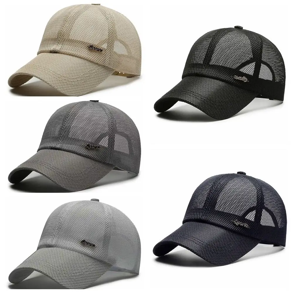 Summer For Men Letter Mesh Baseball Cap Sports Sun Visor Breathable Snapback Hat Male Outdoor Stylish Simple Solid