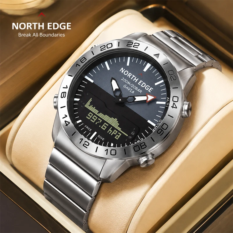 NORTH EDGE Mens Dive Watch Military Army Luxury Full Steel Smartwatch Compass Altimeter Barometer Digital Clock Waterproof 200m