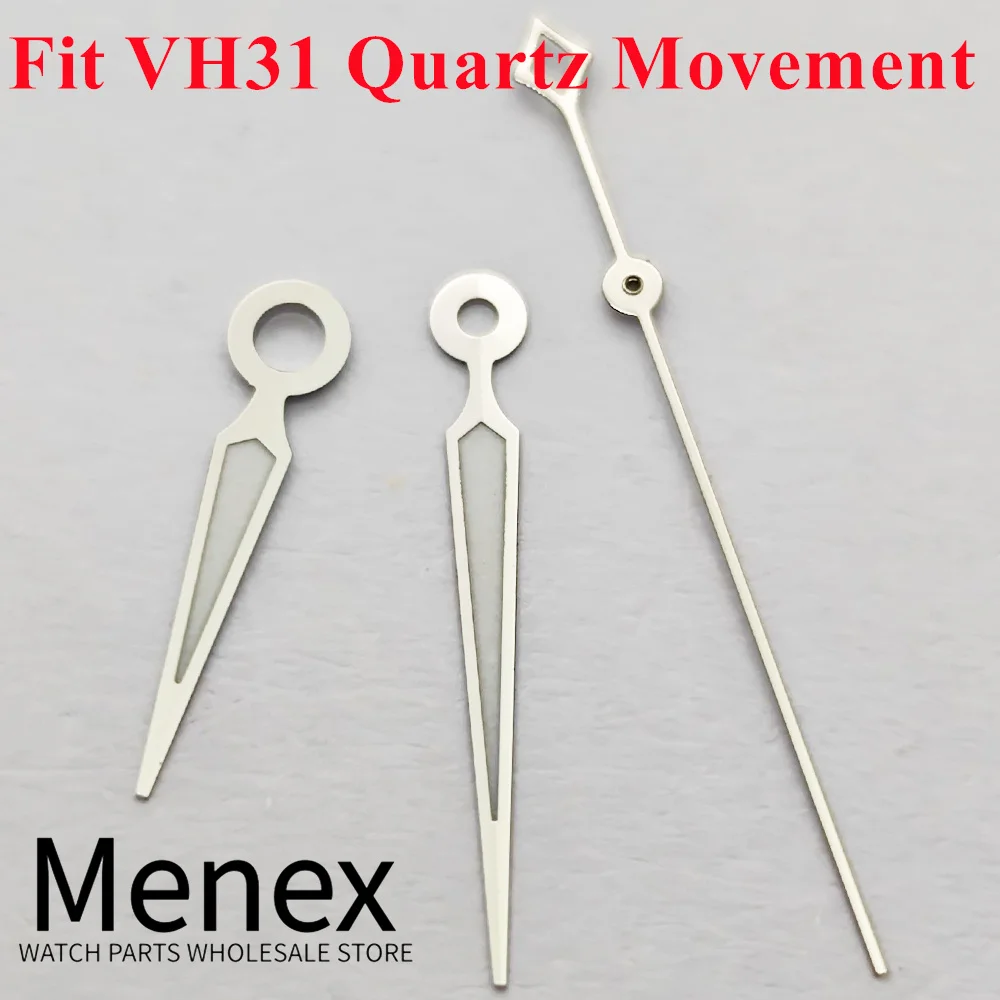 Menex VH31 Silver Watch Hands 10mmX14mmX15mm High-Quality Watch Hands Green Luminous Fit VH31 Quartz Movement Watch Accessories