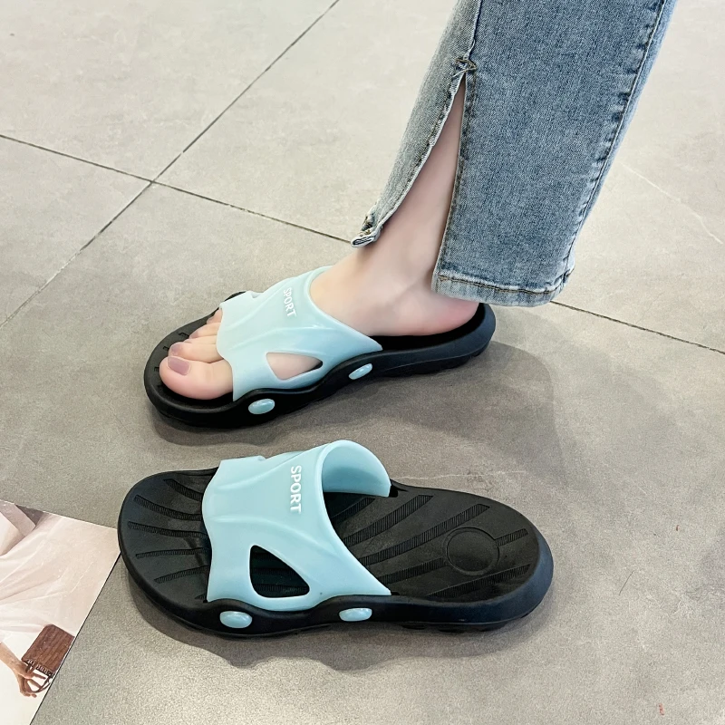 Men Thick Sole Summer Beach Slides Bathroom Anti Slip Slipper Soft Sandals Simplicity Ultra Light Letter Shoe