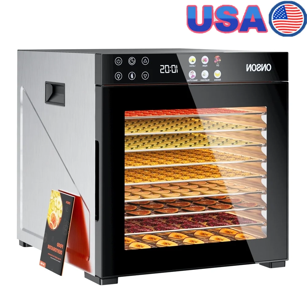 Deshidratador de alimentos de 10 bandejas, secador de acero inoxidable con Control Digital de 1000W, frutas secas, verduras, golosinas para perros sin BPA