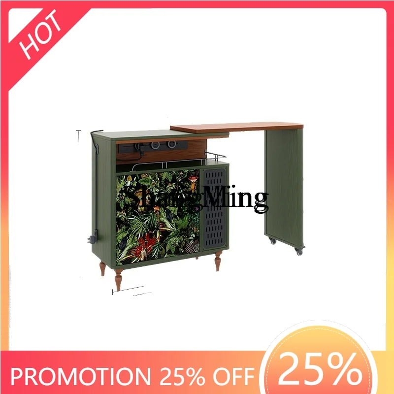 

ZYY retro retractable solid wood counter mid-antique corner entrance cabinet integrated living room partition bar counter
