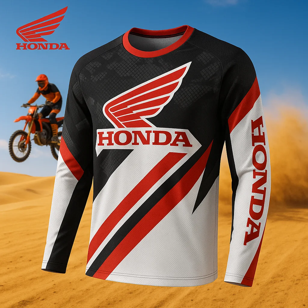 

Дышащий трикотаж для езды на мотоцикле Honda с длинными рукавами для любителей грязевых велосипедов, быстросохнущее гоночное снаряжение для мотокросса для бездорожья