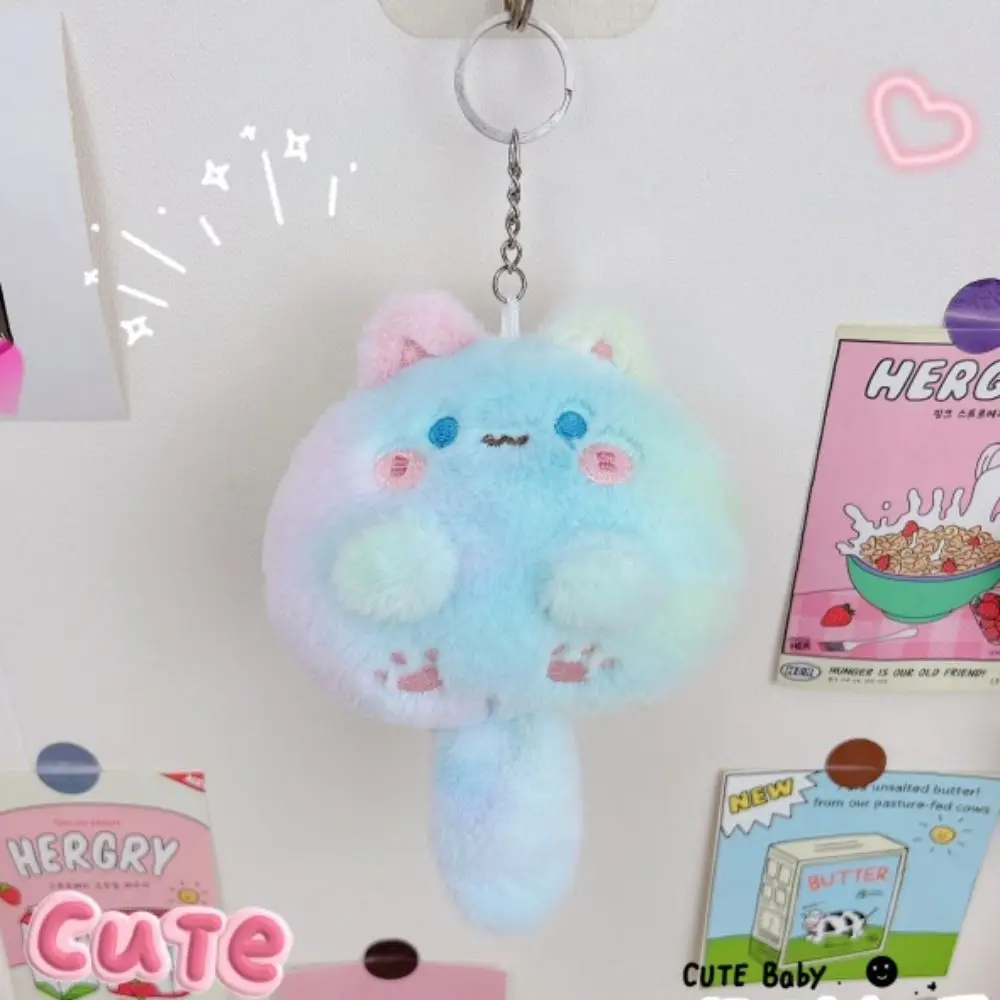 Pendant Long Tailed Cat Plush Keychain Squeak Cartoon Cat Soft Tail Plush Toy 12CM Kawaii Soft Stuffed Cat Keyring Home Decor