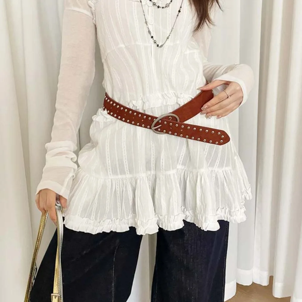 

Fashion Adjustable Rivet Waist Belt Jeans Decor Punk Y2K Wide Belt Retro American Style PU Leather Waistbands Girls