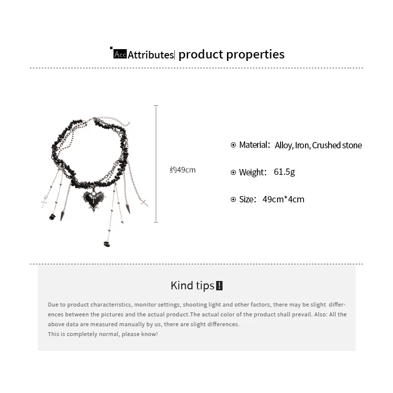 Gothic Red Love Heart Pendant Necklace for Women Gravel Stone Cross Double Layer Choker Necklaces Halloween Party Accessories K