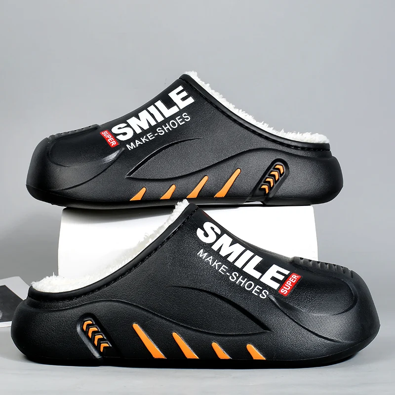 

Новые зимние мужские хлопковые тапочки, теплые тапочки, уличная домашняя теплая обувь, дизайнерские мужские удобные домашние плюшевые тапочки для спальни