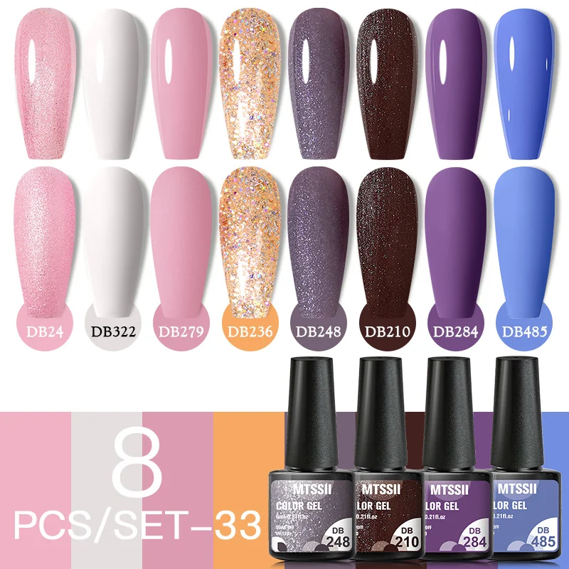 

8pcs/set All Seasons Color Gel Nail Polish Kit Soak Off UV Pink Fluorescent Shades Semi-permanent Nail Art Gel Varnish Supplies