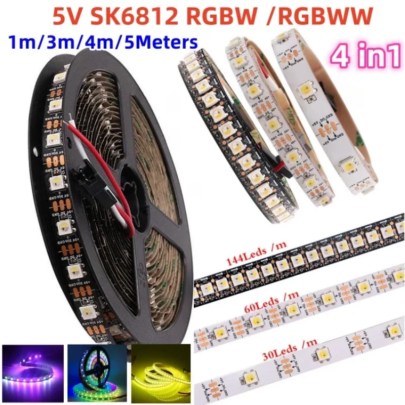 DC5V SK6812 RGBW/RGBWW Led Strip 4 in1 WS2812B IC 30/60/144Leds/m Individual Addressable Smart Led Pixel Light 1M/3/4/5Meters