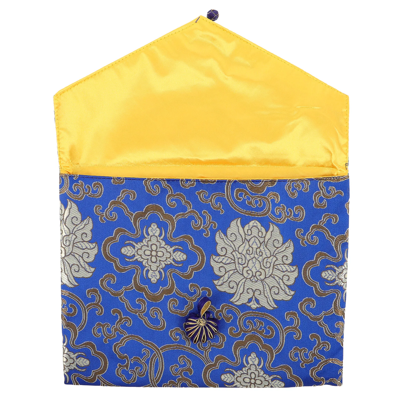 

Chinese Style Brocade Fabric Storage Bag Multi-Use Scriptures Container Organizer Yellow Vintage Stitching Pouch For
