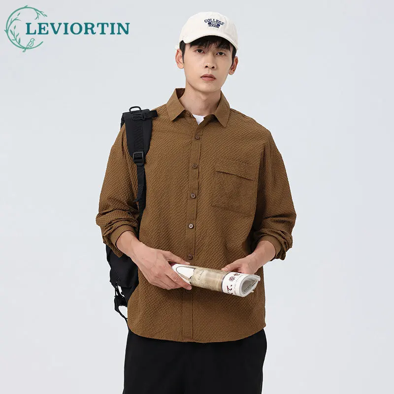 2025 Spring/Autumn Men's Shirt Campus Style Casual Versatile Simple Top Shirt Solid Color Cardigan Long Sleeve Jacket C3012