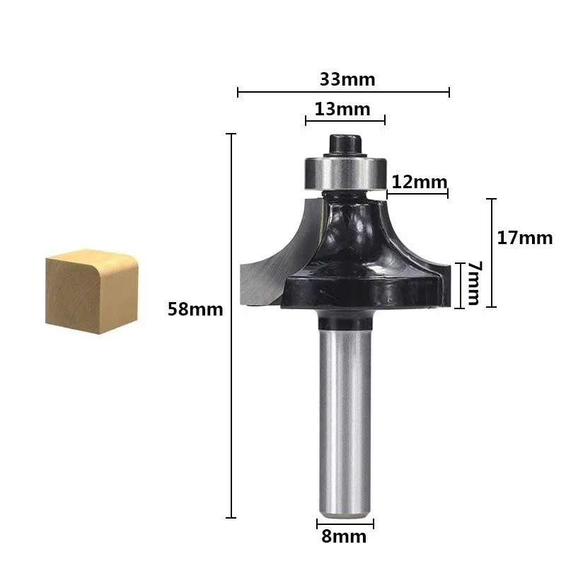 Corner Round Over Router Bit with Bearing 8mm Shank Carbide Milling Cutter for Woodwork Milling Cutter Tool Wood Router Bit