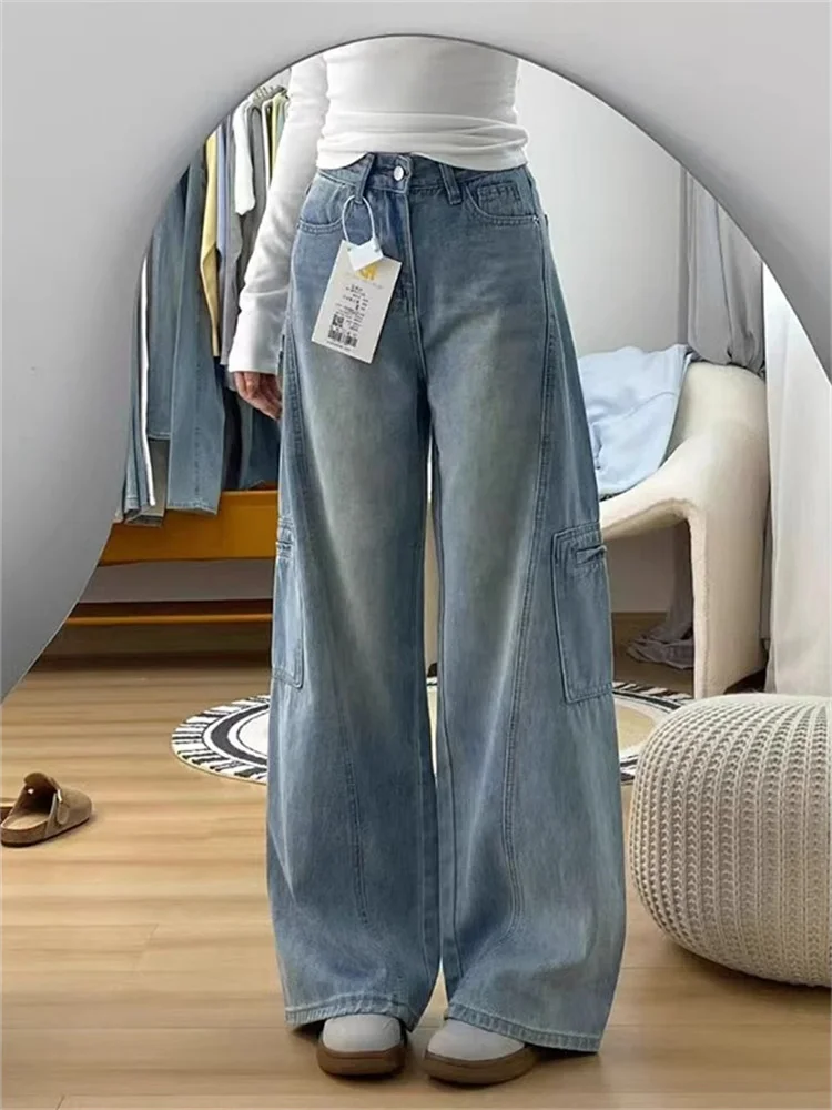 

plus Size High Waist Straight Leg Workwear Jeans Women's Autumn Pear ape Slimming Wide Leg Pants American Sle Vintage