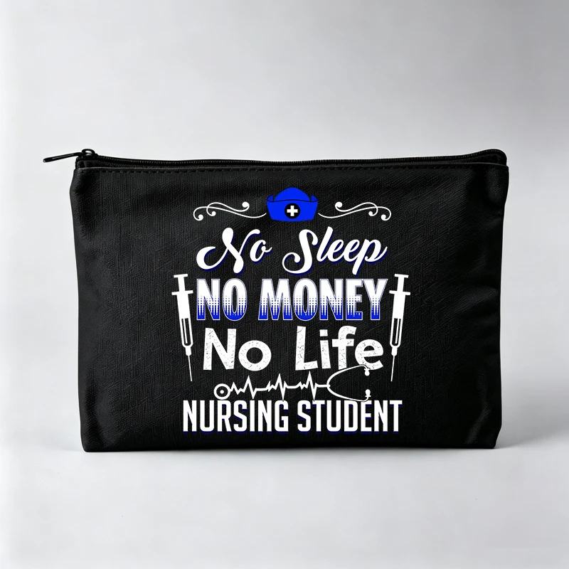Nursing Student Themed Cosmetic Bag with Medical Inspired Typography Print, Zipper Makeup Pouch for Daily Use