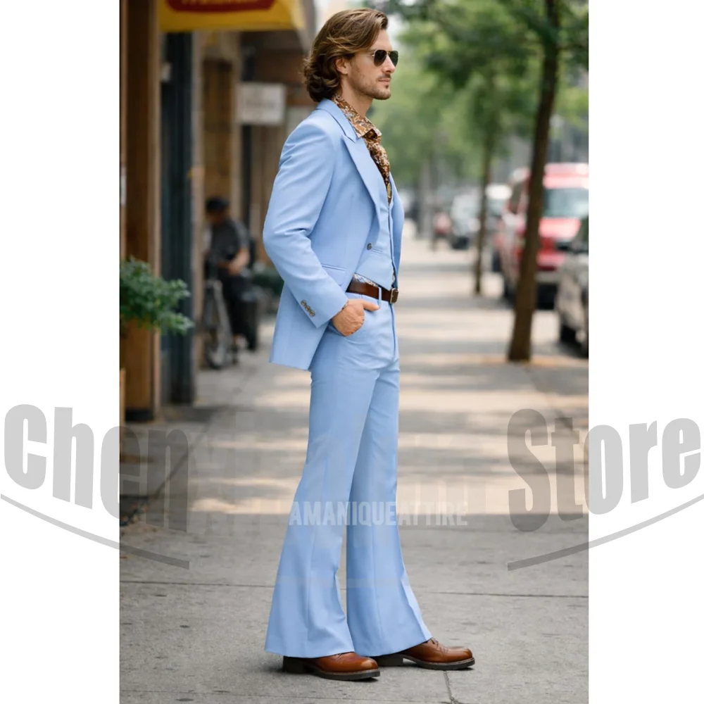 70s Retro Men Suit 3 Piece Chic Wide Peak Lapel Disco Groom Wedding Tuxedo Vintage Formal Male Party Stage Banquet Outfit