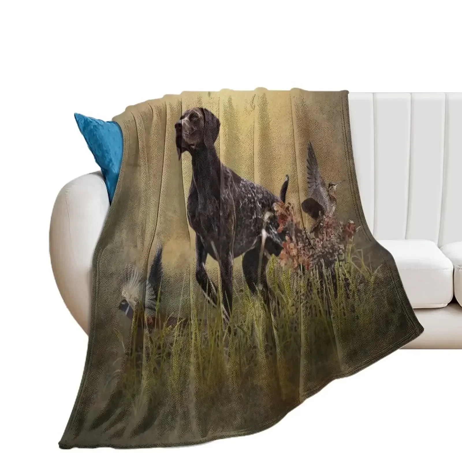 

A German Shorthaired Pointer on point Throw Blanket Personalized Gift Camping Blankets