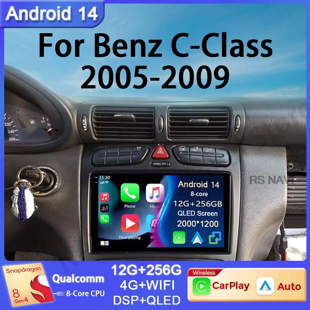 

Android 14 для Mercedes Benz C-Class W203 C200 C320 C350 CLK W209 2002-2005 навигация видеоплеер GPS DSP Автомагнитола мультимедиа