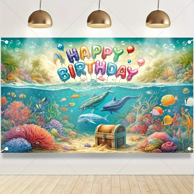 Under The Sea Summer Ocean Theme Birthday Party Decor Kids Boy Background Cute Dolphin Starfish Decoration Event Banner Props