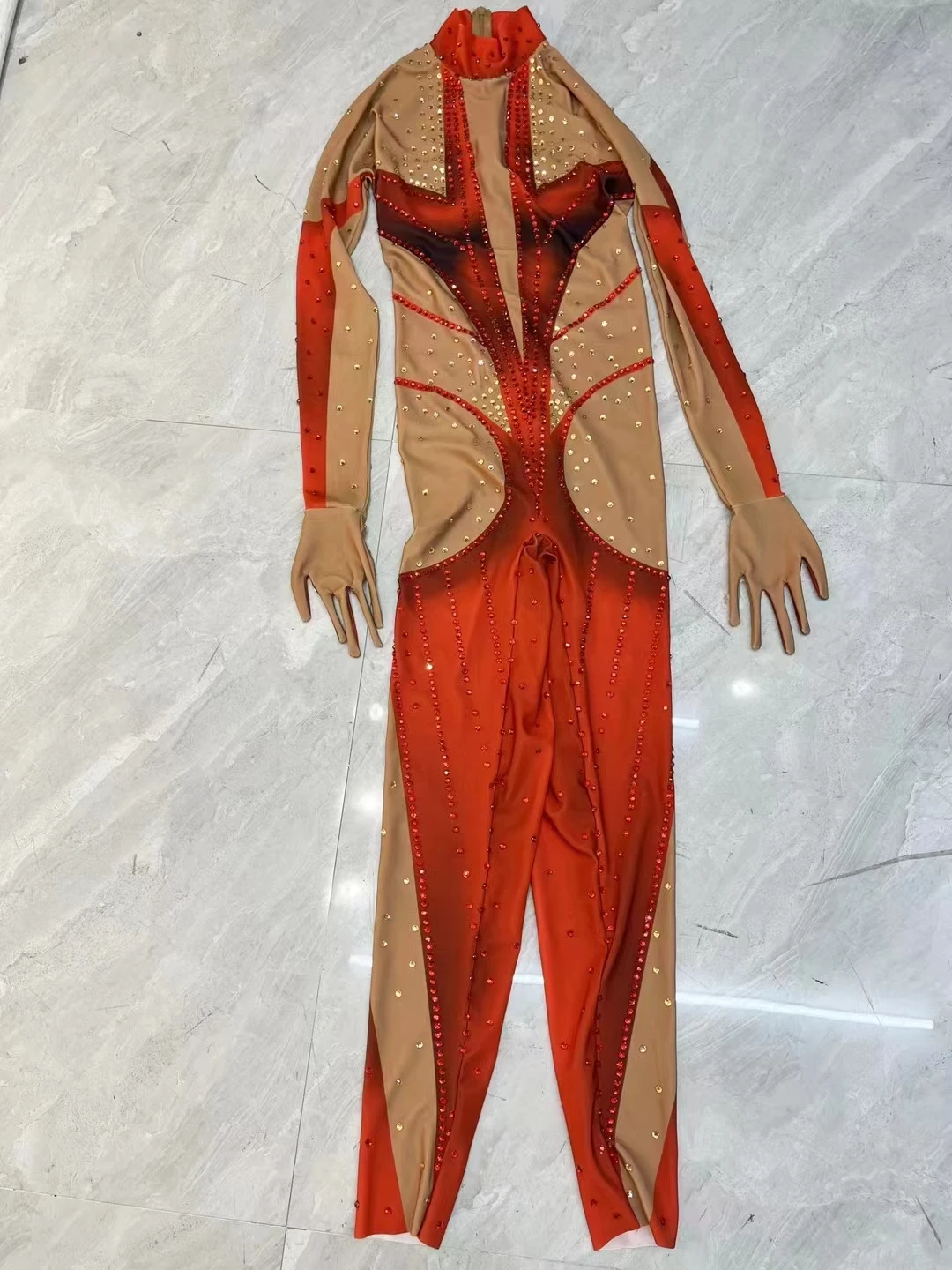 나이트 클럽 바 고고 여성 댄서 가수 무대 착용 레드 크리스탈 점프 슈트 코스프레 의상 파티 쇼 레오타드 축제 레이브 복장