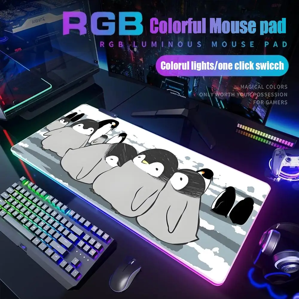 

Penguin And Cat Day Mouse Pad Gamer Rgb Desk Mat Back Light Led Mousepad Setup Gaming Accessories Deskmat Big Mousepad Backlight