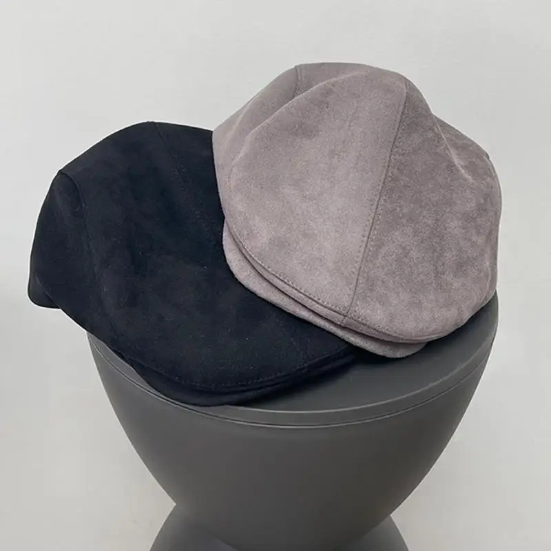 Wildleder Visier frauen Kappe Britischen Stil Zeitungsjunge Mütze Winter Hüte Für Frauen Männer Vintage Einfache Visier Hut Einfarbig maler Kappe Neue