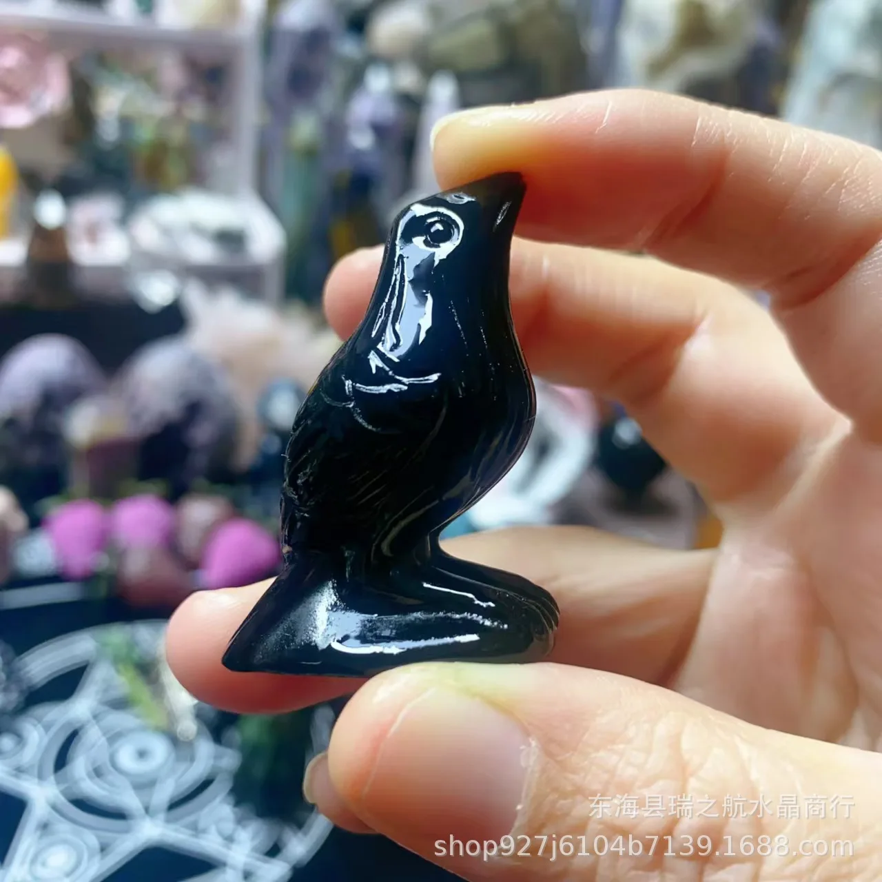 Black Obsidian Crow Carving Crystal Natural Healing Mineral Specimen Polished Druzy Home Room Reiki Decoration Gift Energy