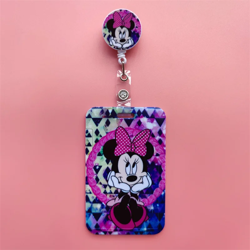 Disney Mickey Minnie Card Holder Retractable Buckle ID Badge Card Reel Clip Women Cardholders Doctors Nurses Hang Certificates