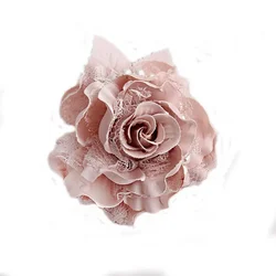 New Fabric Lace Rose Flower Brooch Pins Korean Fashion Jewelry Pearl Sweater Suit Corsage Brooches for Women Accessories