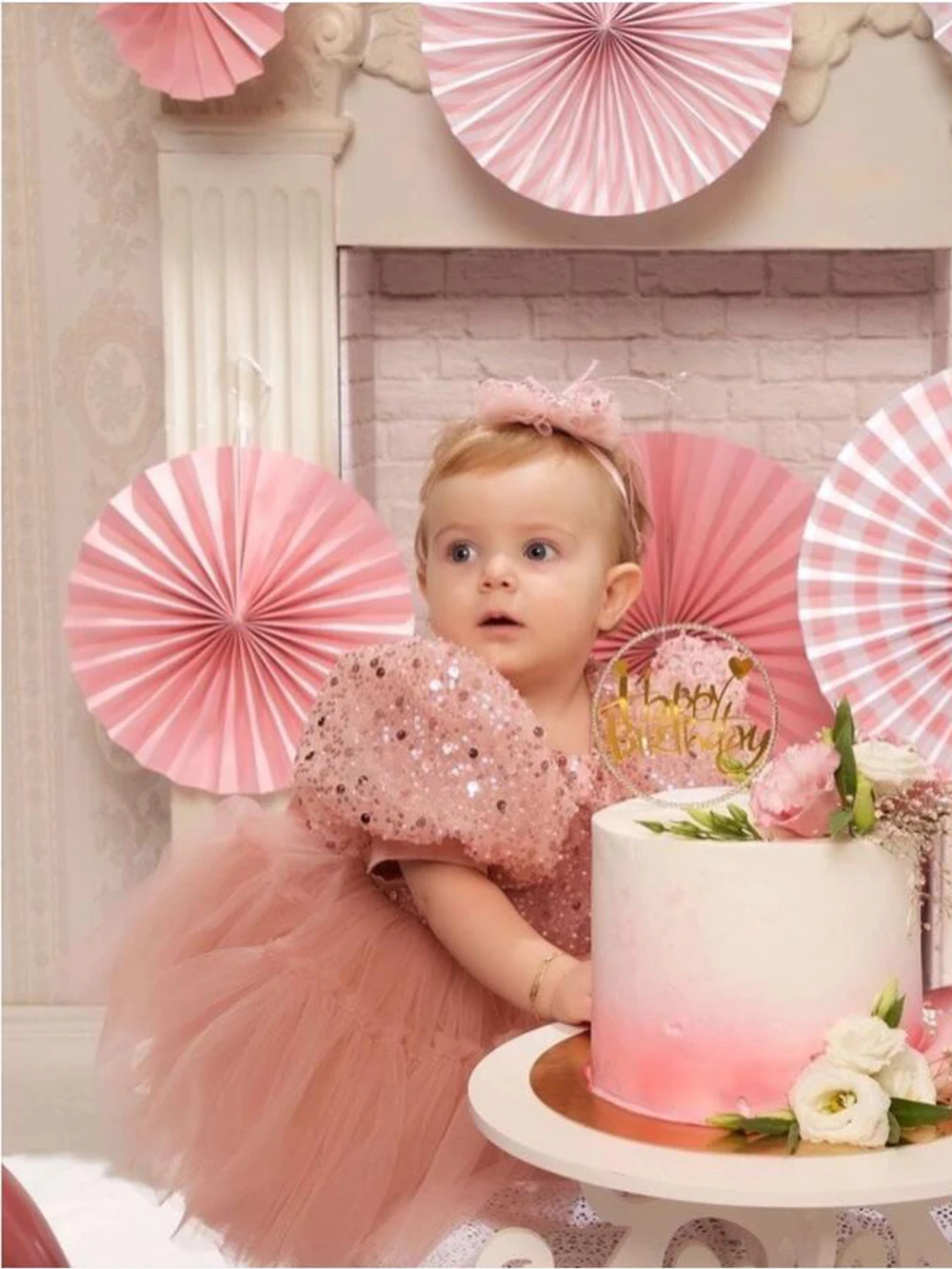 Cute Baby Girl One-Piece Dress Sequin Bubble Sleeves  For Birthday Set Yarn Puffy Skirt Kids Girls Wedding Dress