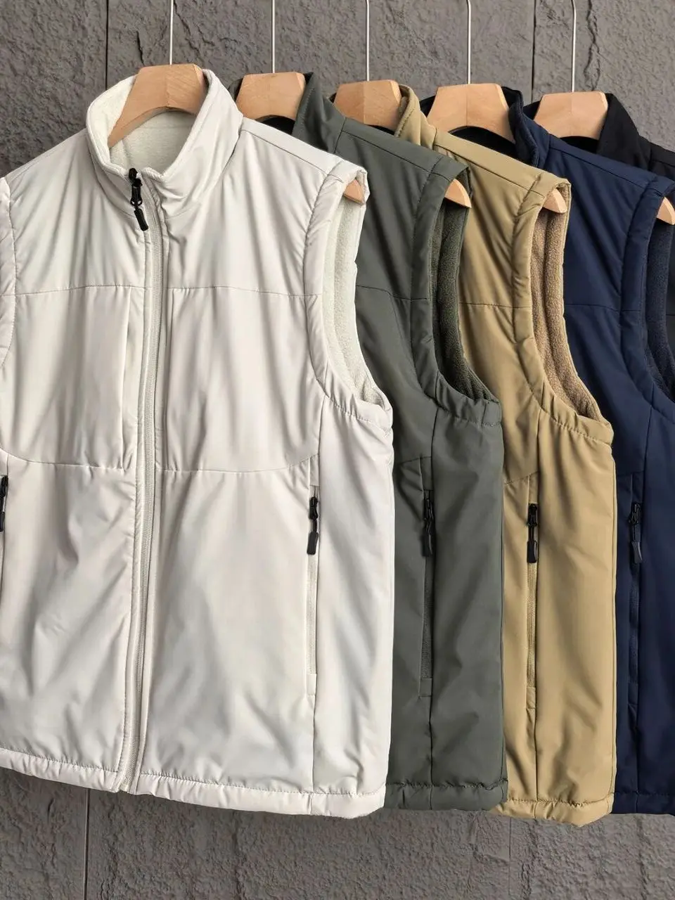 Two-Way Wear Fleece Vest Men's Casual Winter Thickened Windproof Stand-Collar Utility Pockets Gilet Casual Outdoor Coat Vest