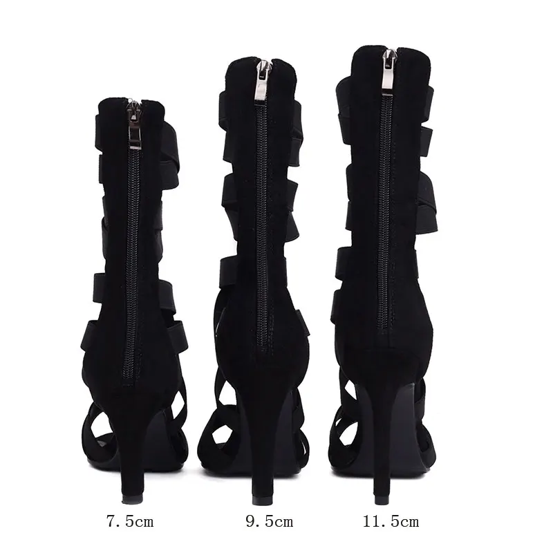 Women Dance Shoes Ballroom Boots Girl Jazz Latin Black Suede Sole Dance Shoes Party Mesh Custom Thin Heel Sandals