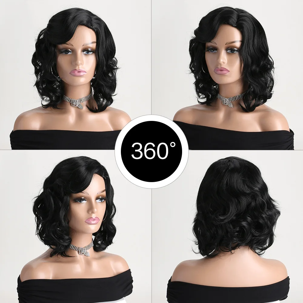 Fashion Synthetic Short Curly Wig with Side Bangs for Women, Stylish Afro Cosplay Party Costume Heat Resistant Fiber Hair