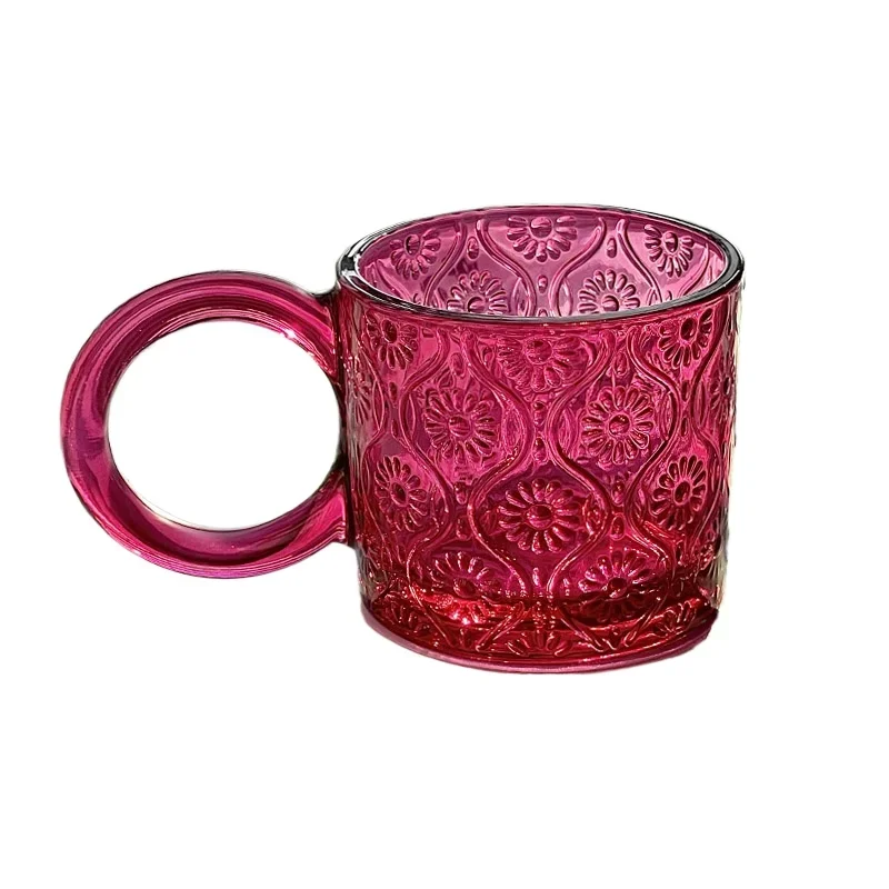 

*Big ears red glass water cup retro relief belt mug design sense niche coffee cup