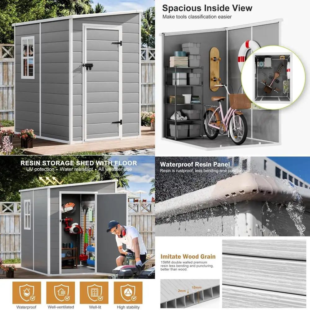 

Waterproof Plastic Outdoor Storage Shed, 5x4 Feet with Floor, Includes Window, Lockable Door, Ideal for Small Garden Use