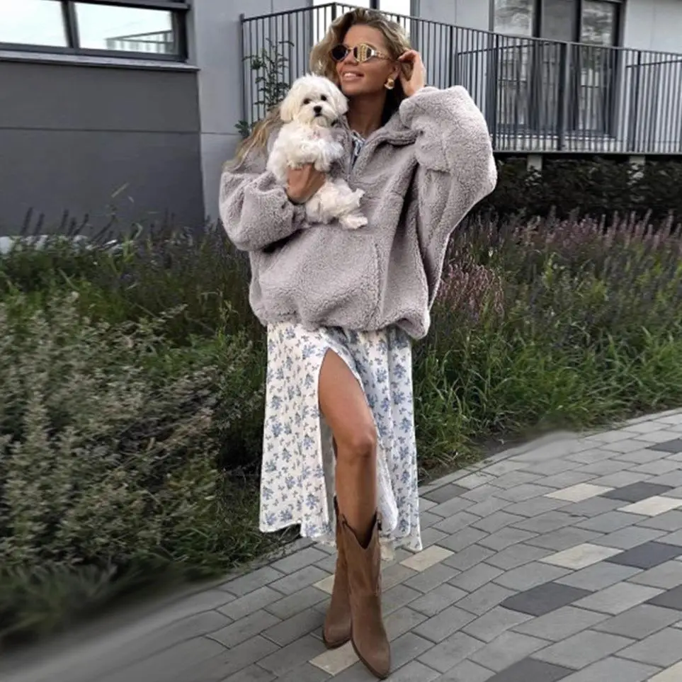 

Зимняя толстовка с капюшоном Fce, женская свободная верхняя одежда Lamb Velvet Jaet Long Sve, модная трансграничная одежда Fem Top