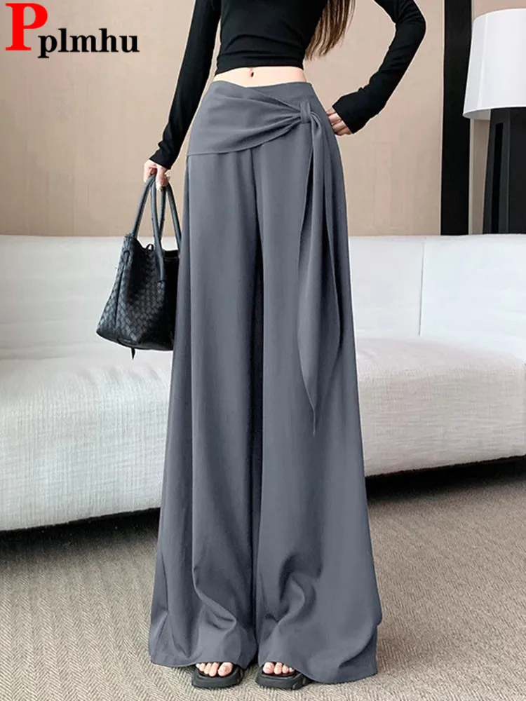 

Шикарный дизайн, новые свободные прямые брюки, корейская мода, широкие брюки с высокой талией, женские повседневные классические однотонные брюки с лигатурой