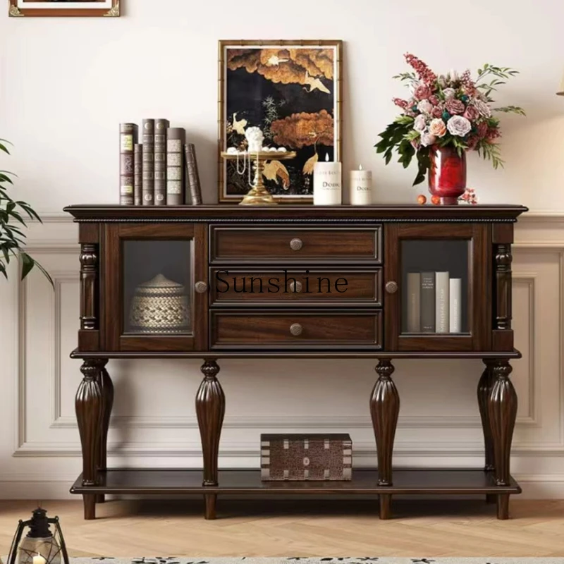 

American rural solid wood dining side cabinet retro old villa living room decoration storage