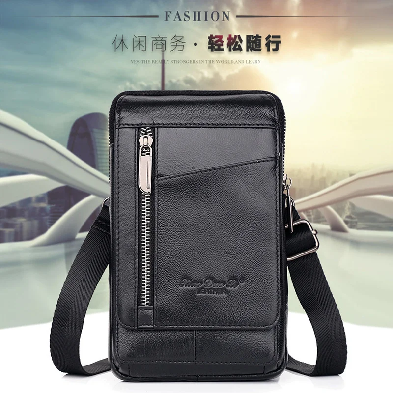 Men's leather waist bag 5.5/6-inch mobile phone bag 7-inch mini messenger shoulder bag cow leather mobile phone waist bag