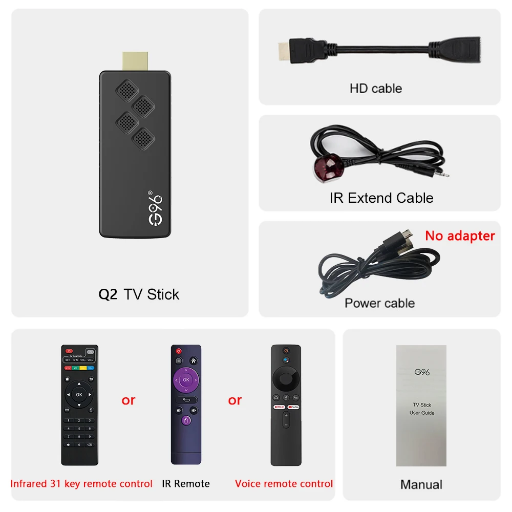 G96 Global Edition TV Stick Q2 Android 13 4K Przenośny Streaming Asystent głosowy 2 GB 16 GB Allwinner H313 Wielojęzyczny TV Stick