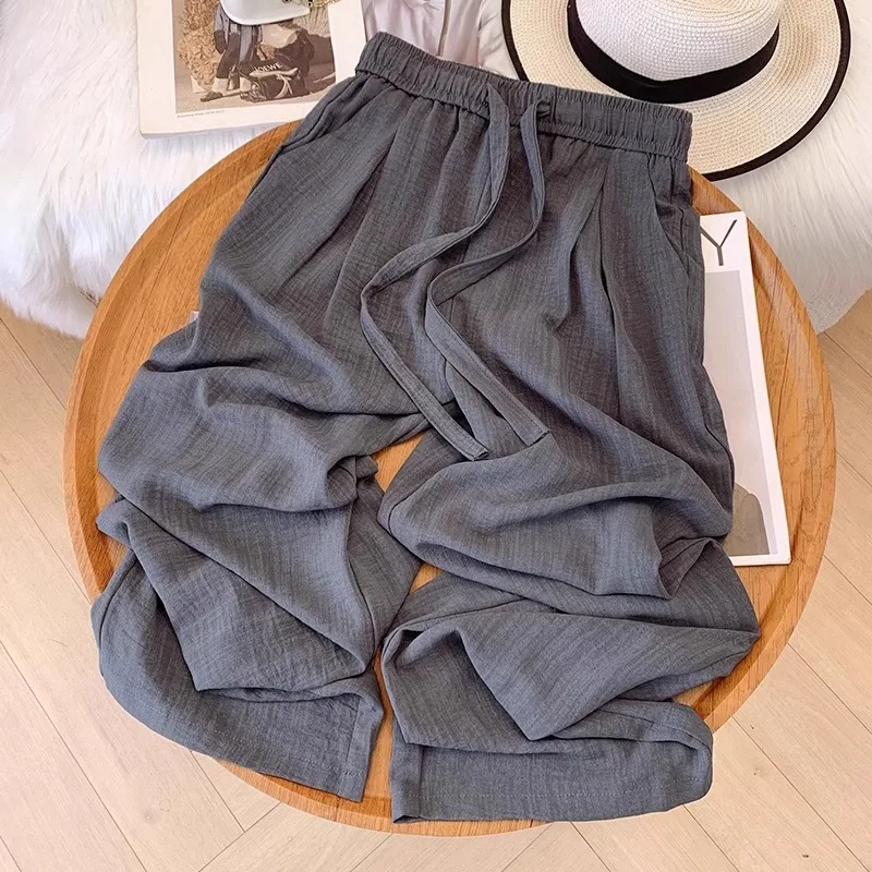 

Gray Wide-Leg Pants for Women, Summer Thin Style, Lazy Feel, Loose and Simple Commuting, Slimming Fashion, Sun-Proof Nine-Point