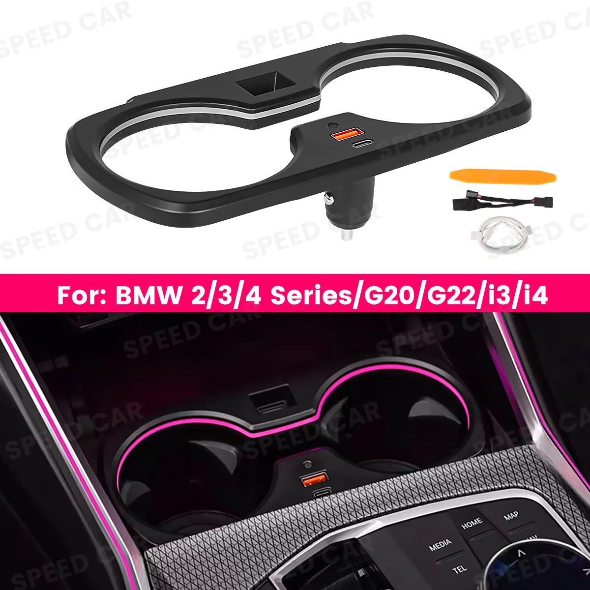 

11 Colors LED Cup Holder Light for BMW 2/3/4 Series I3 I4 G20 G23 G26 G80 G82 G42 M240i Car Interior Ambient Lighting Accessory