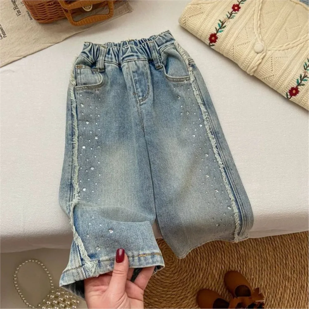 

2025 new Spring Autumn Girls Kids Cotton Jeans denims Pants Baby Children Long Pant Trousers Children Clothes 2-12T