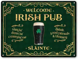 Artsy Woodsy St. Patrick's Day Decor Irish Pub Tin Metal Sign 12x16 inches, Kitchen Coffee Bar Decorations, Céad Míle Fáilte