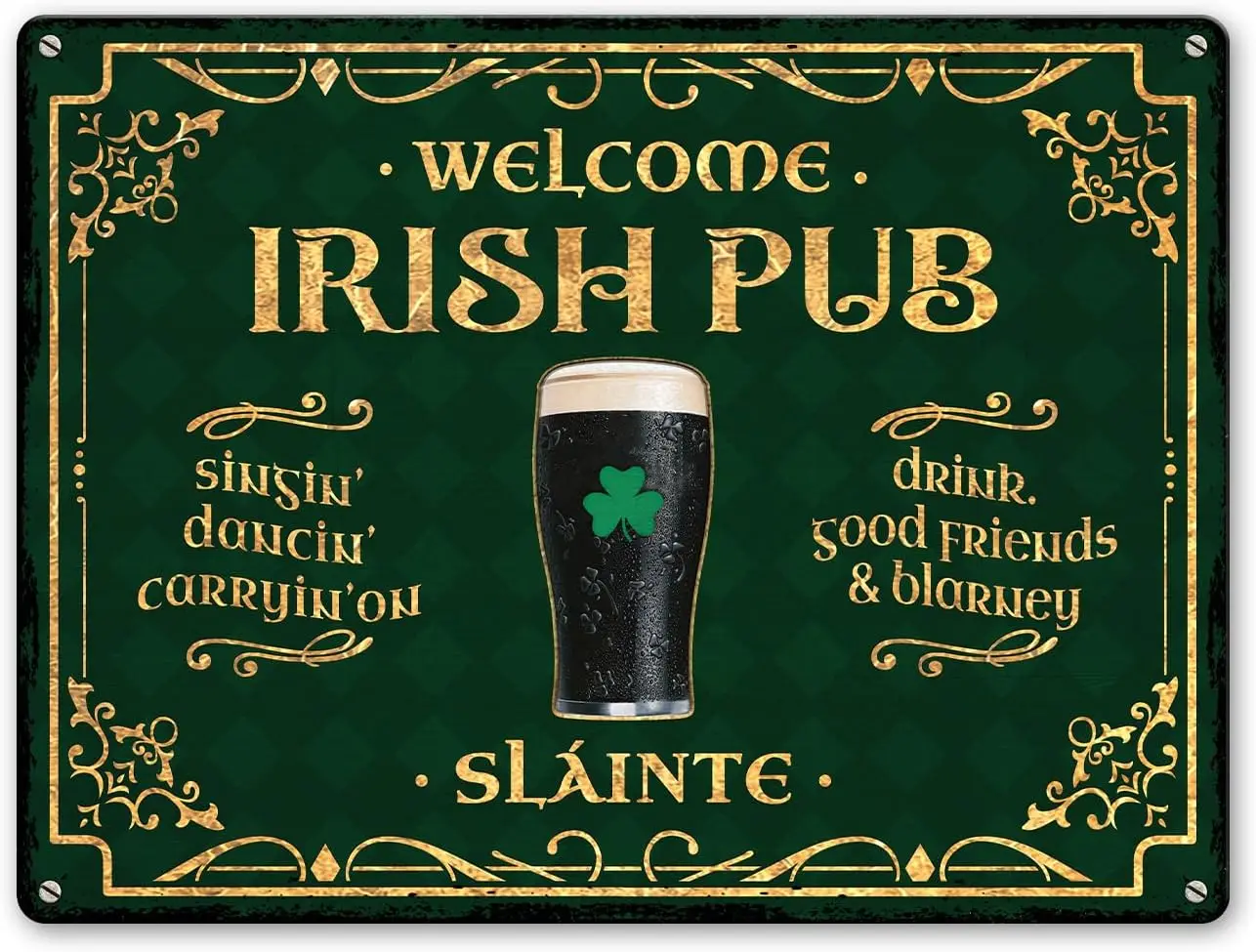 Artsy Woodsy St. Patrick's Day Decor Irish Pub Tin Metal Sign 12x16 inches, Kitchen Coffee Bar Decorations, Céad Míle Fáilte