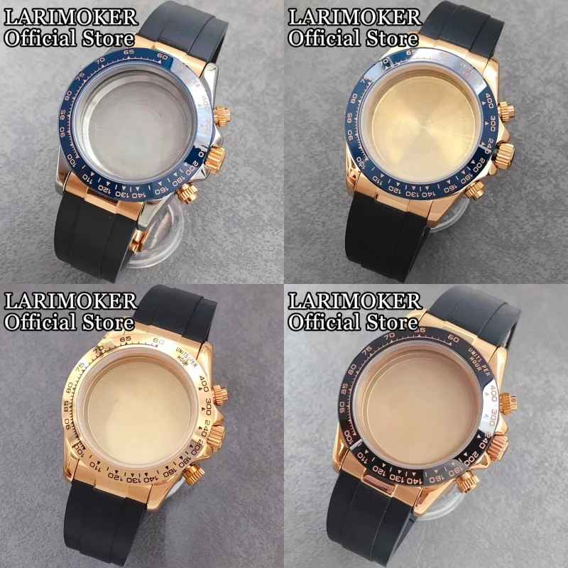 

LARIMOKER 39.3mm VK63 Sapphire Glass Stainless Steel Rose Gold Watch Case With Rubber Strap Ceramic Bezel Watch Accessory Parts