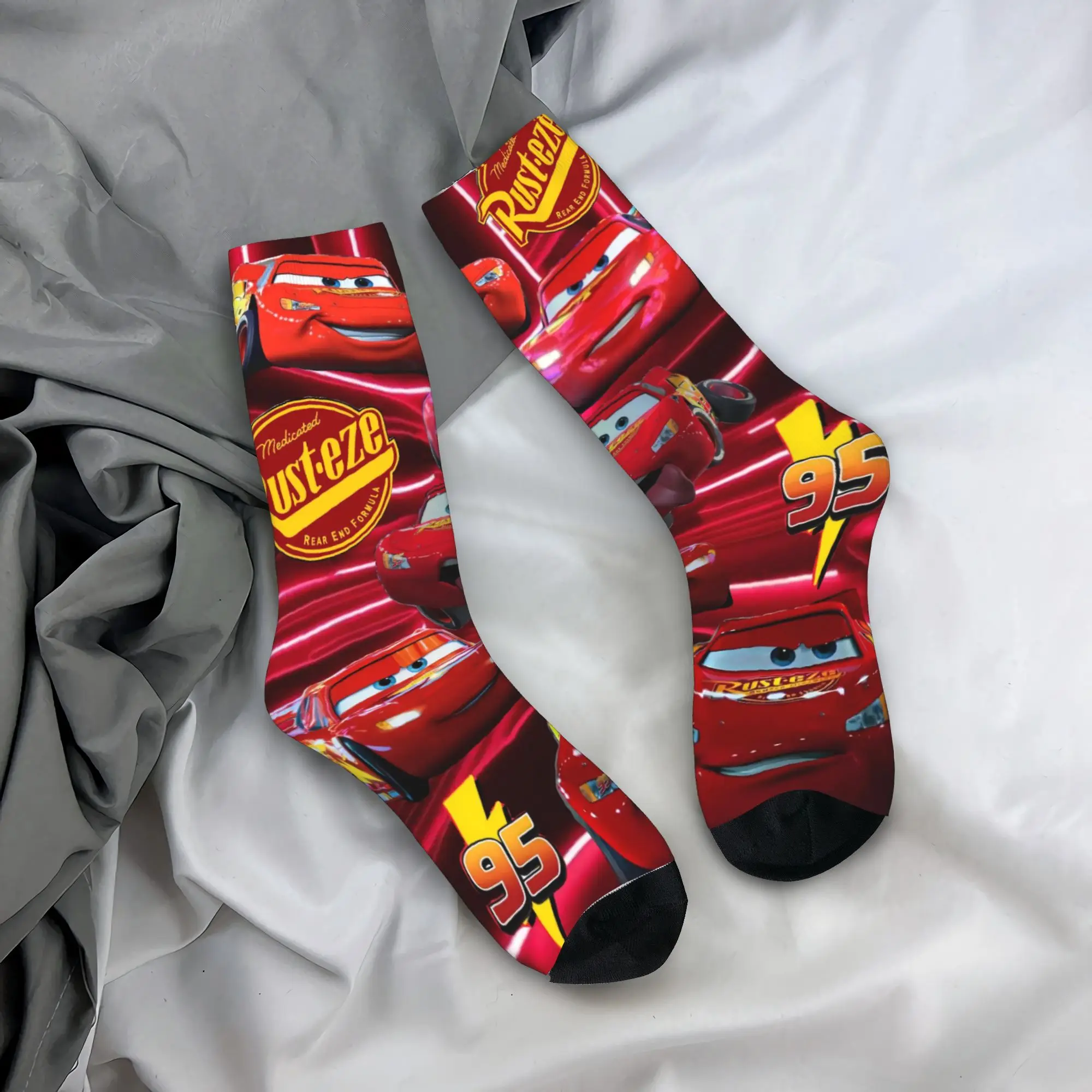 Cars Lightning McQueen Collection Stockings  Vintage Socks Men Comfortable Socks Autumn Running Design Non-Slip Socks Gift