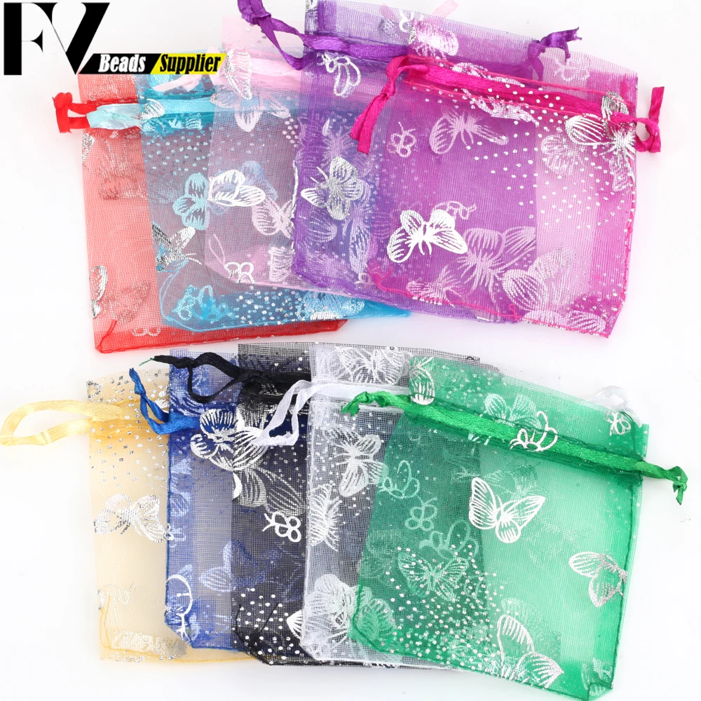 Bolsas de Organza con cordón para embalaje de joyería, bolsas de dulces para boda, cumpleaños, regalos, 50 unidades por lote