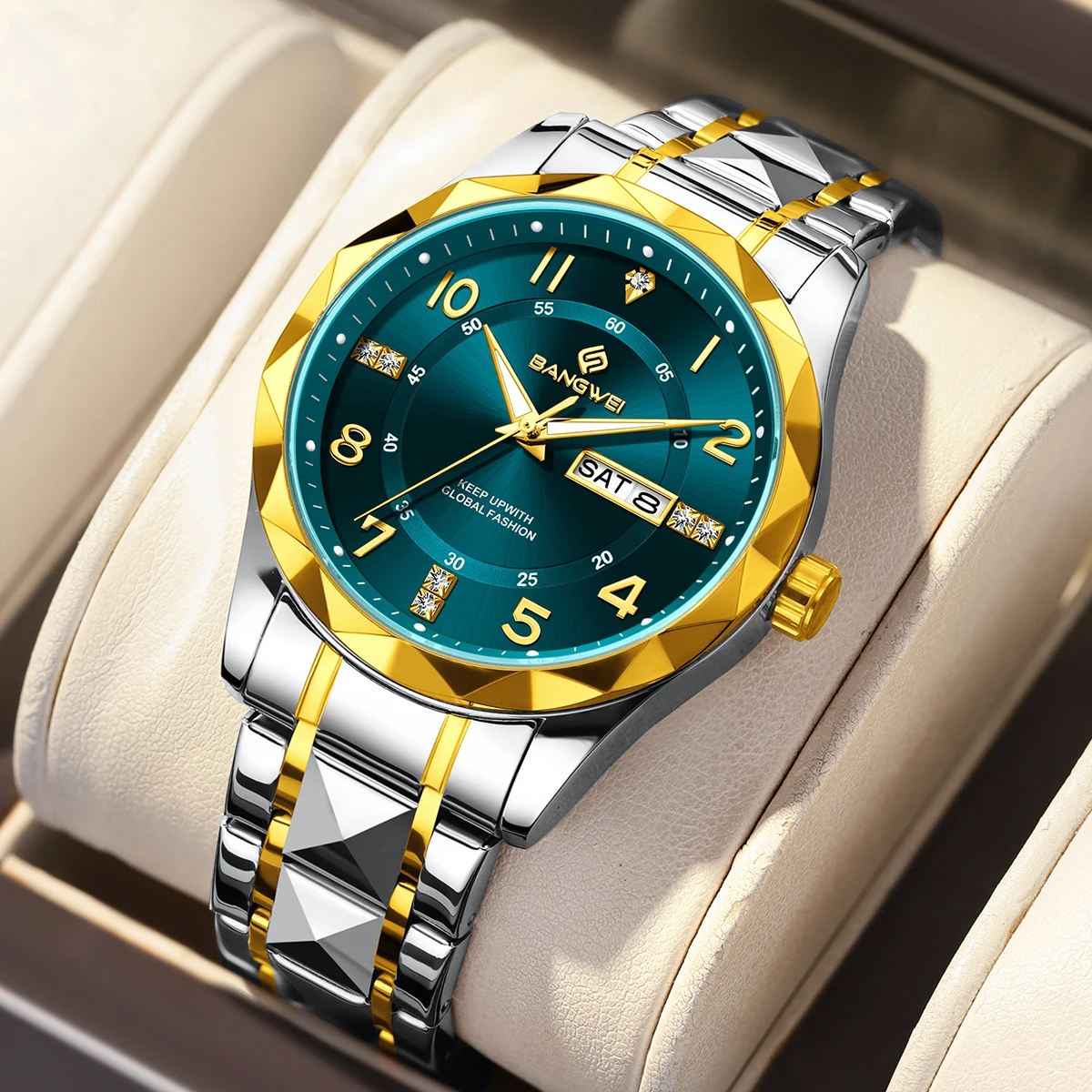 

BANGWEI Luxury Men's Quartz Watch Waterproof Luminous Wristwatch with Date Week Stainless Steel Sports Male Clock Reloj Hombre